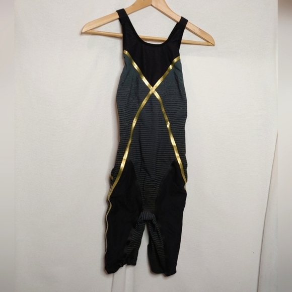 Aqua Sphere Matrix Open Back Competition Swimsuit Tech Suit Black Gray Gold 30 4 - Picture 1 of 11